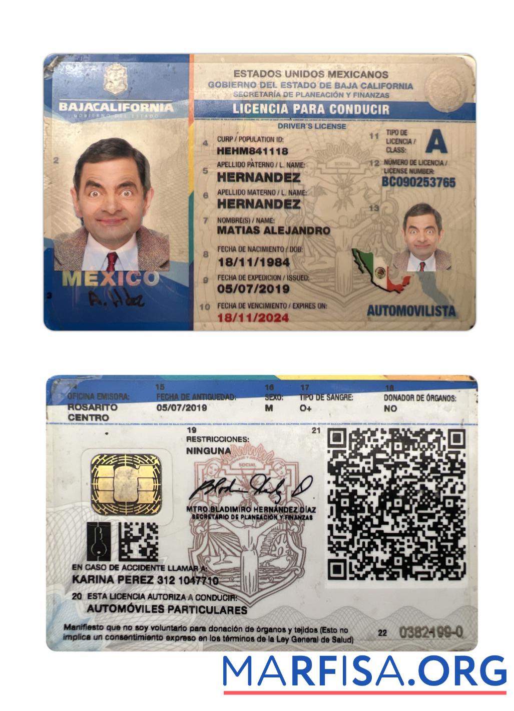 Downloadable Mexico Baja California state driving license download for verification